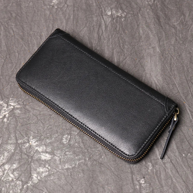 Cowhide Man Clutch Bag Soft Leather Long Wallet 6.5 Inch Mobile P
