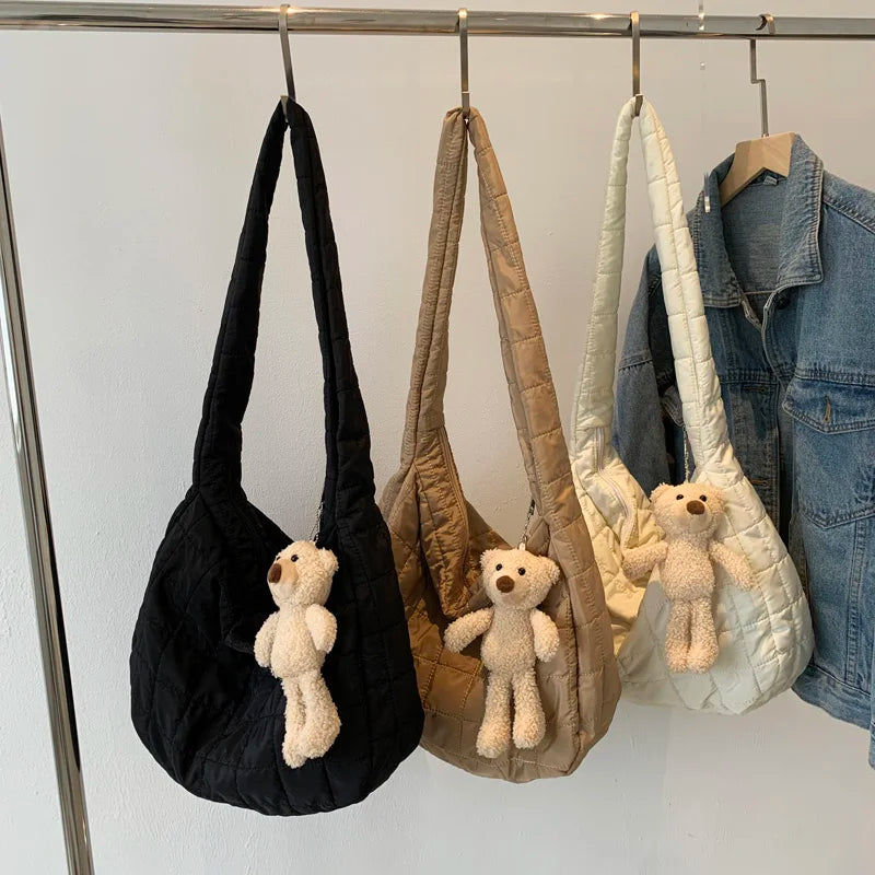 Nylon Crossbody Bag Women Winter Shoulder Handbag Shopper Casual Lady Solid