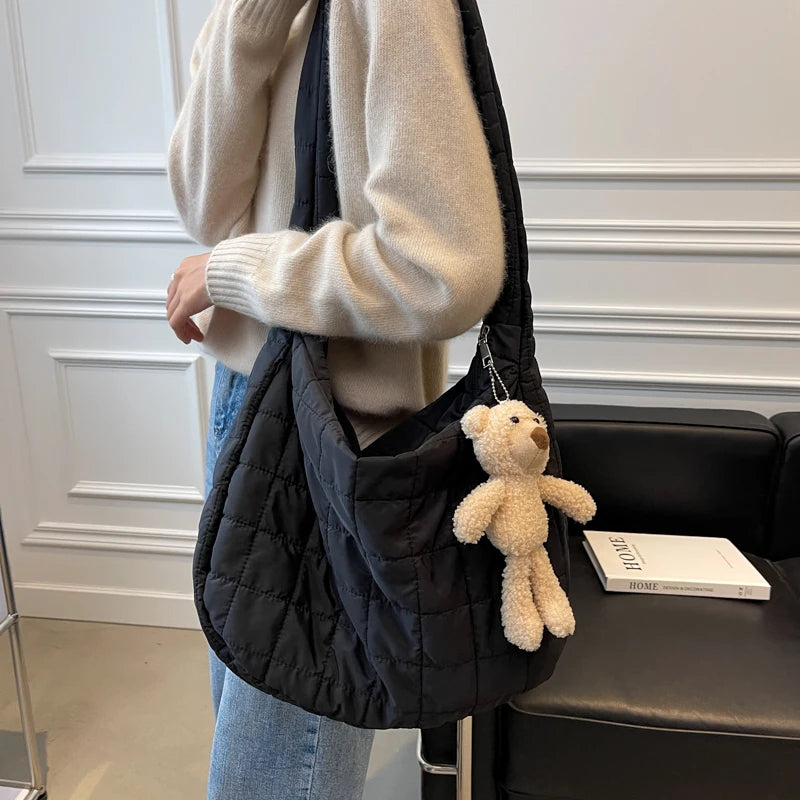 Nylon Crossbody Bag Women Winter Shoulder Handbag Shopper Casual Lady Solid