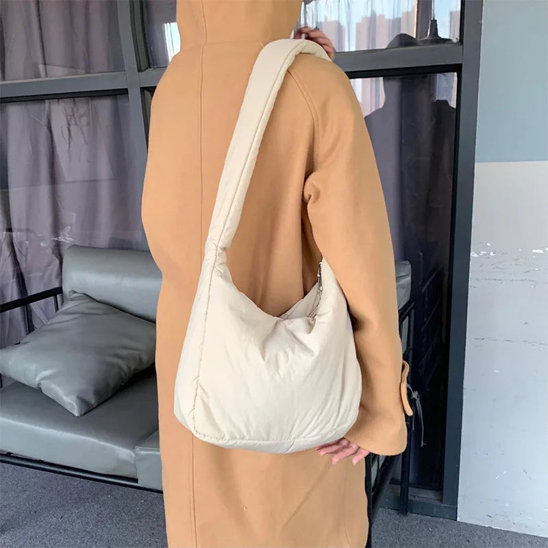 Large Nylon Handbag Quilting Puffy Tote Crossbody Bag Winter Handle Bags