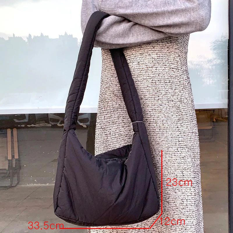 Large Nylon Handbag Quilting Puffy Tote Crossbody Bag Winter Handle Bags