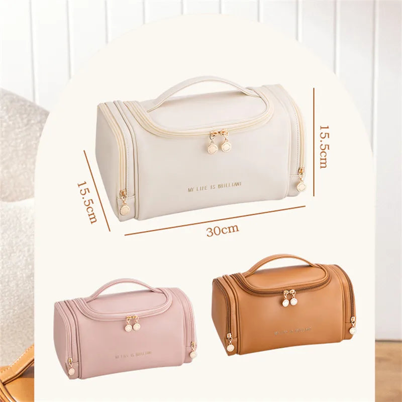 Large Opening Cosmetic Bag Makeup Storage Travel Toiletrie Organizer