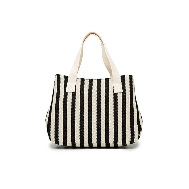 Striped Casual Tote Women's Handbag Shoulder Handbags Canvas Leather Bags