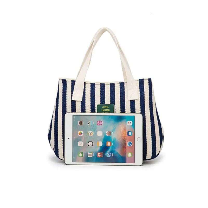 Striped Casual Tote Women's Handbag Shoulder Handbags Canvas Leather Bags