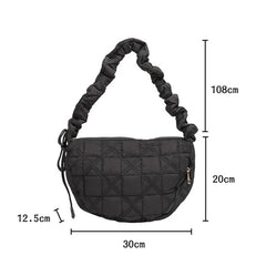 Large Quilted Cloud Shoulder Bag Women Solid Canvas Puffy Dumpling Bag