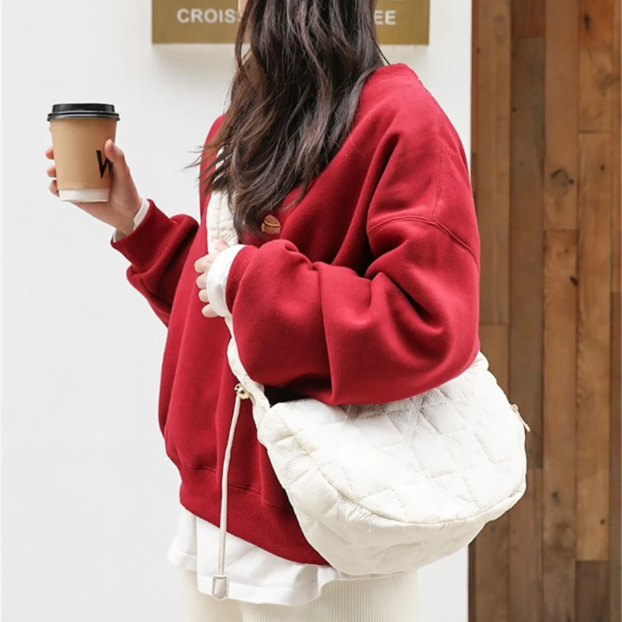 Large Quilted Cloud Shoulder Bag Women Solid Canvas Puffy Dumpling Bag
