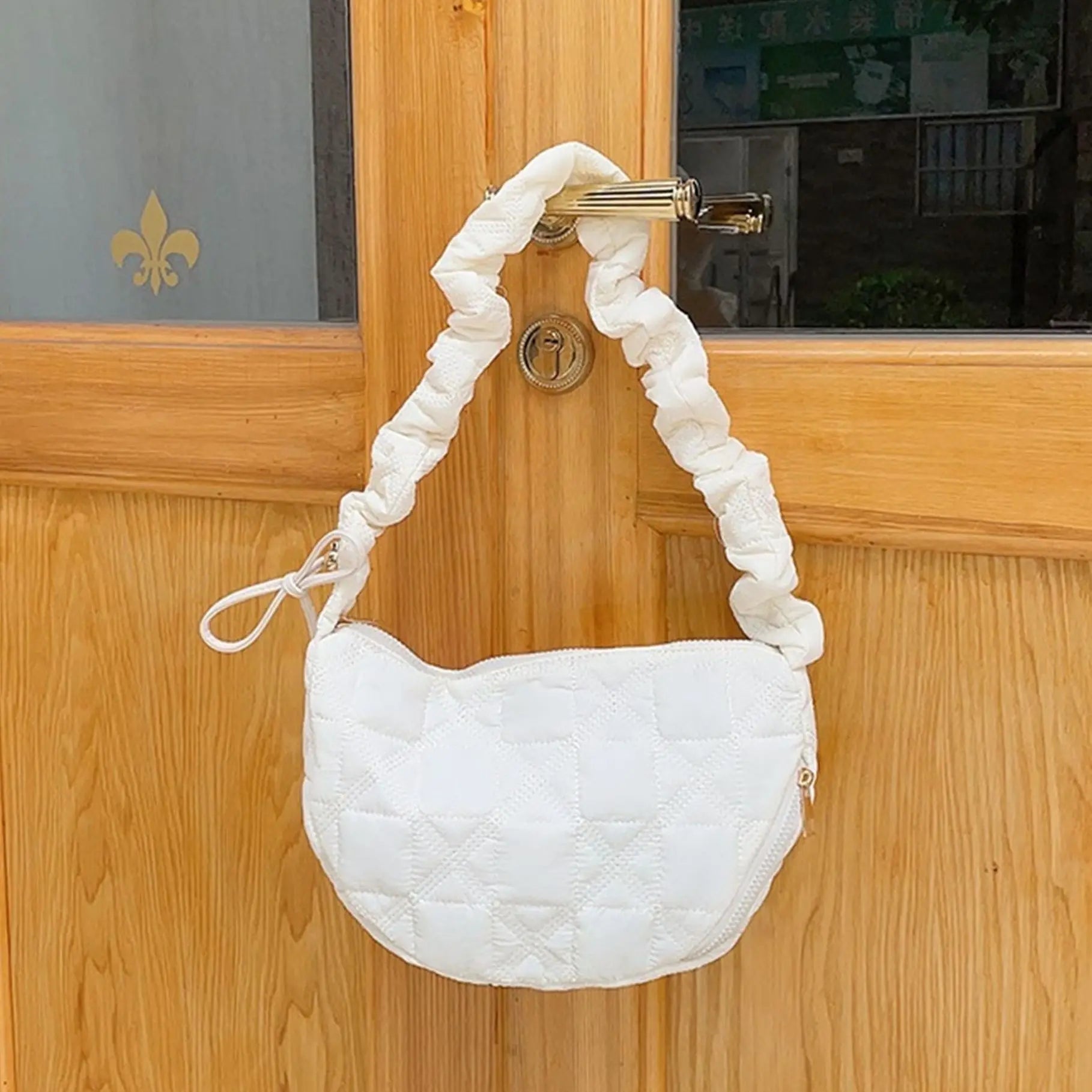 Large Quilted Cloud Shoulder Bag Women Solid Canvas Puffy Dumpling Bag
