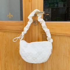 Large Quilted Cloud Shoulder Bag Women Solid Canvas Puffy Dumpling Bag