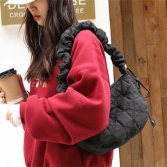 Large Quilted Cloud Shoulder Bag Women Solid Canvas Puffy Dumpling Bag