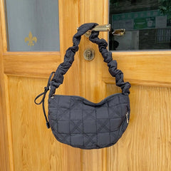 Large Quilted Cloud Shoulder Bag Women Solid Canvas Puffy Dumpling Bag