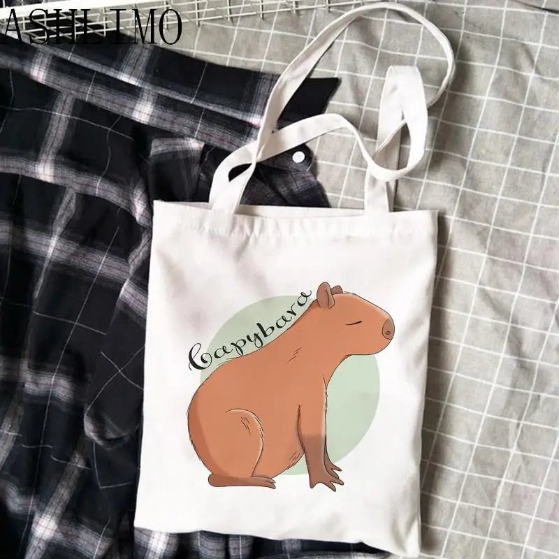 Capybara Cartoon Print Large Shopper Bag Canva Tote Handbag Women Beach Lady Bag