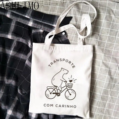 Capybara Cartoon Print Large Shopper Bag Canva Tote Handbag Women Beach Lady Bag