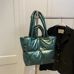 Quilted Large Shopper Bag Padded Cotton Handbag Tote Shoulder Bag