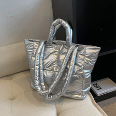 Quilted Large Shopper Bag Padded Cotton Handbag Tote Shoulder Bag