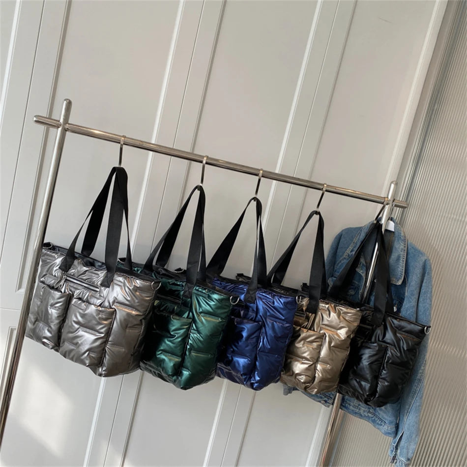 Women's Padded Shoulder Bag Winter Totes Striped Space Crossbody Handbag