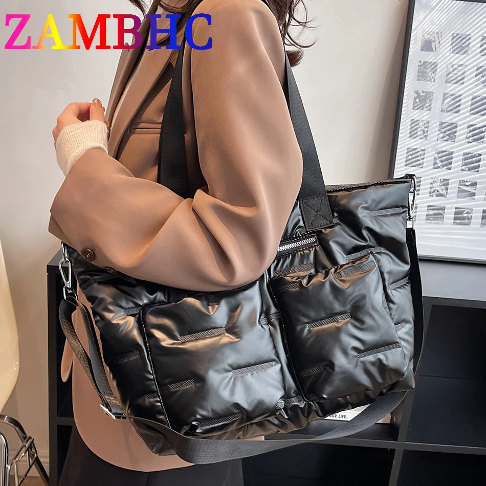 Women's Padded Shoulder Bag Winter Totes Striped Space Crossbody Handbag