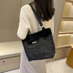 Winter Plush Tote Bag for Women Soft Fluffy Fur Lady Handbags