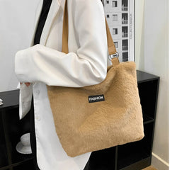 Winter Plush Tote Bag for Women Soft Fluffy Fur Lady Handbags
