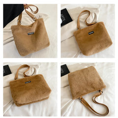 Winter Plush Tote Bag for Women Soft Fluffy Fur Lady Handbags