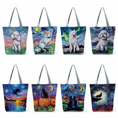 Large Starry Sky Dog Print Tote Shoulder Bag for Women