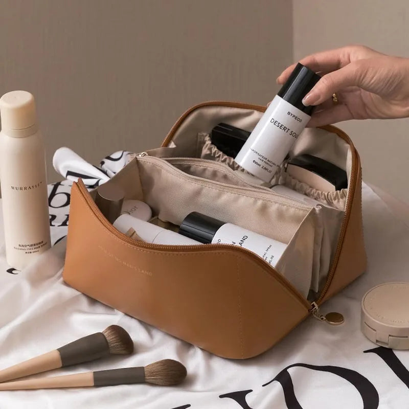 Large Travel Cosmetic Bag for Women Leather Makeup Organizer Toiletry Kit Bags