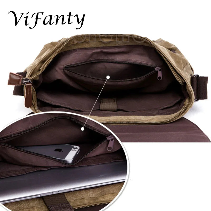 Vintage Canvas Messenger Shoulder Bag for 15inch Laptop