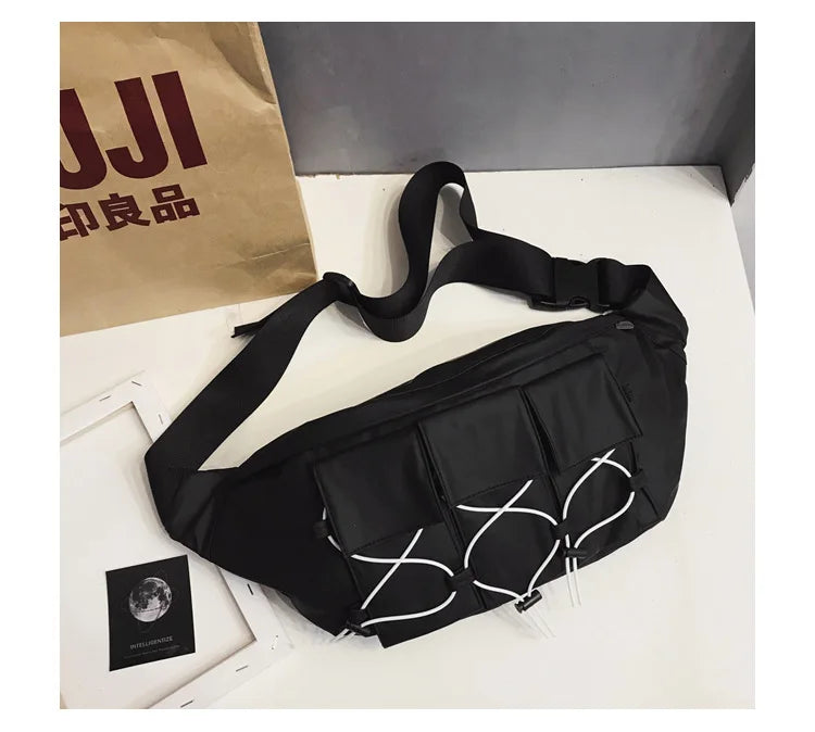 Large Waist Bag Fanny Pack Streetwear Canvas Belt Bags Chest Packs Hip Hop Pack