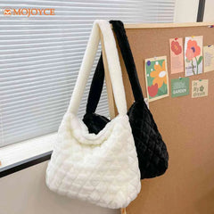 Winter Warm Plush Bags Women Shoulder Handbag Soft Fur Rhombus Pattern