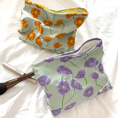Large Women Floral Cosmetic Bag Cotton Relief Zipper Washing Makeup Storage Bag