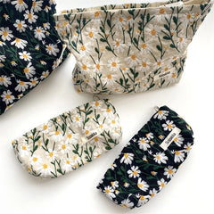 Large Women Floral Cosmetic Bag Cotton Relief Zipper Washing Makeup Storage Bag
