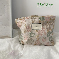 Large Women Floral Cosmetic Bag Cotton Relief Zipper Washing Makeup Storage Bag