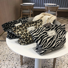 Large Women Leopard Cosmetic Bag Canvas Waterproof Zipper Make Up Bag Travel