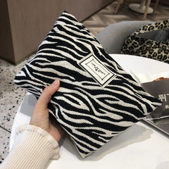 Large Women Leopard Cosmetic Bag Canvas Waterproof Zipper Make Up Bag Travel