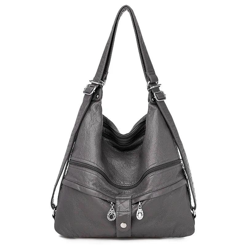 Large Women Shoulder Bag Soft Leather Crossbody Messenger Totes 3 Pocket Bag