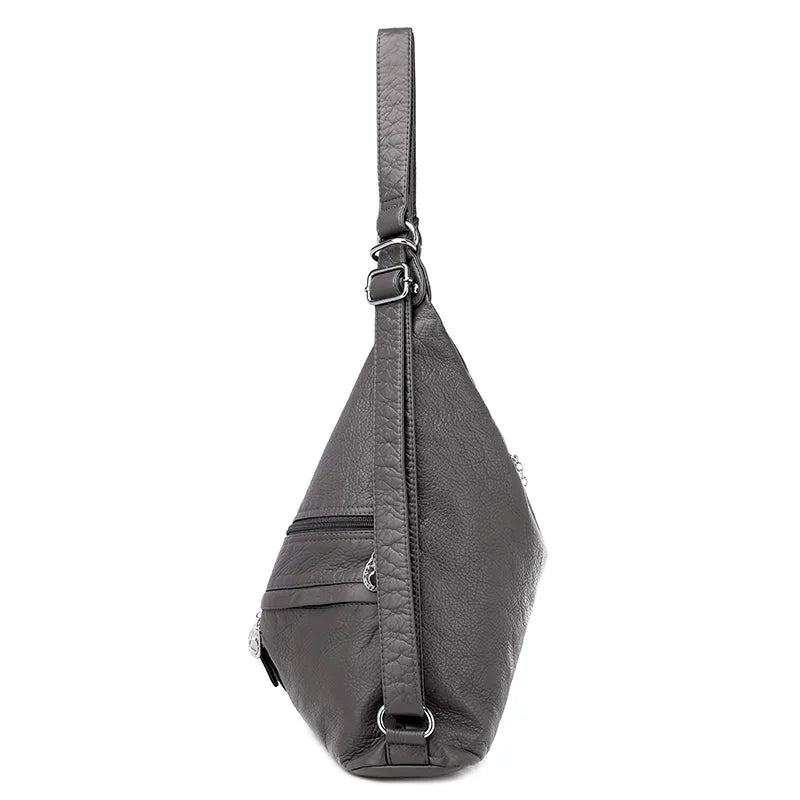Large Women Shoulder Bag Soft Leather Crossbody Messenger Totes 3 Pocket Bag