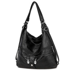 Large Women Shoulder Bag Soft Leather Crossbody Messenger Totes 3 Pocket Bag