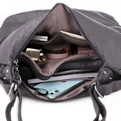 Large Women Shoulder Bag Soft Leather Crossbody Messenger Totes 3 Pocket Bag