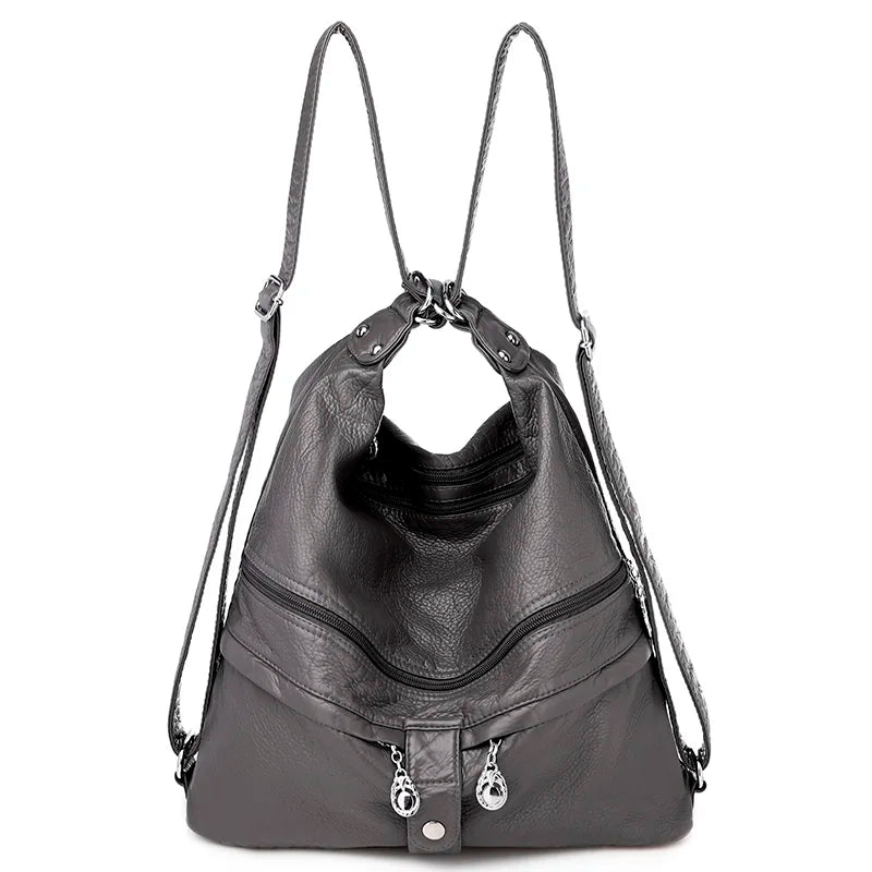 Large Women Shoulder Bag Soft Leather Crossbody Messenger Totes 3 Pocket Bag