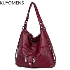 Large Women Shoulder Bag Soft Leather Crossbody Messenger Totes 3 Pocket Bag