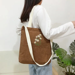 Women Shoulder Shopper Bag Ladies Canvas Tote Shopping Bags Corduroy Handbag