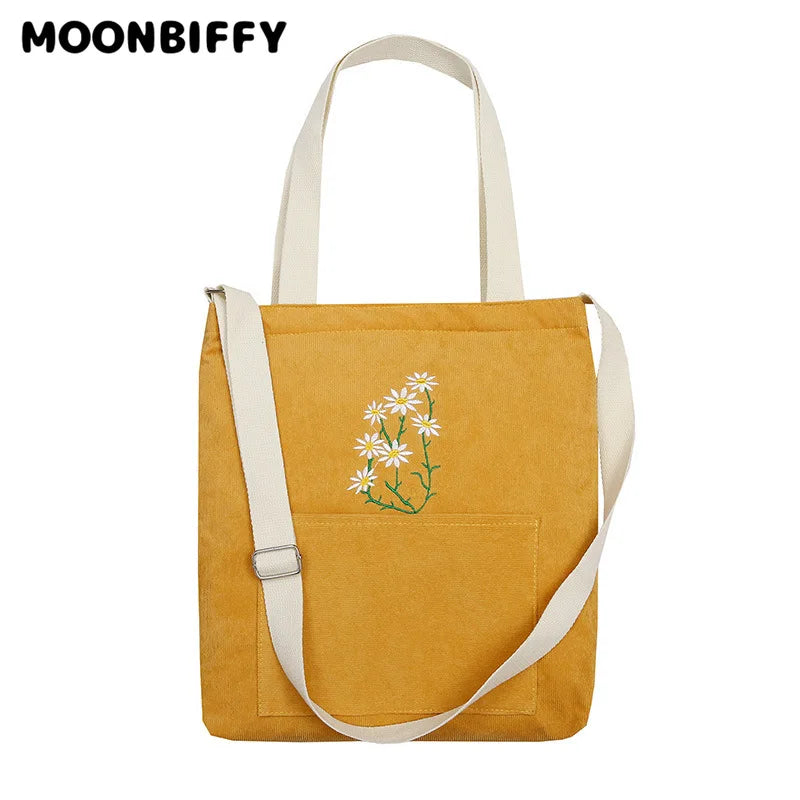 Women Shoulder Shopper Bag Ladies Canvas Tote Shopping Bags Corduroy Handbag