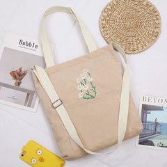 Women Canvas Tote Shopping Bag Corduroy Handbag Crossbody Book Bag