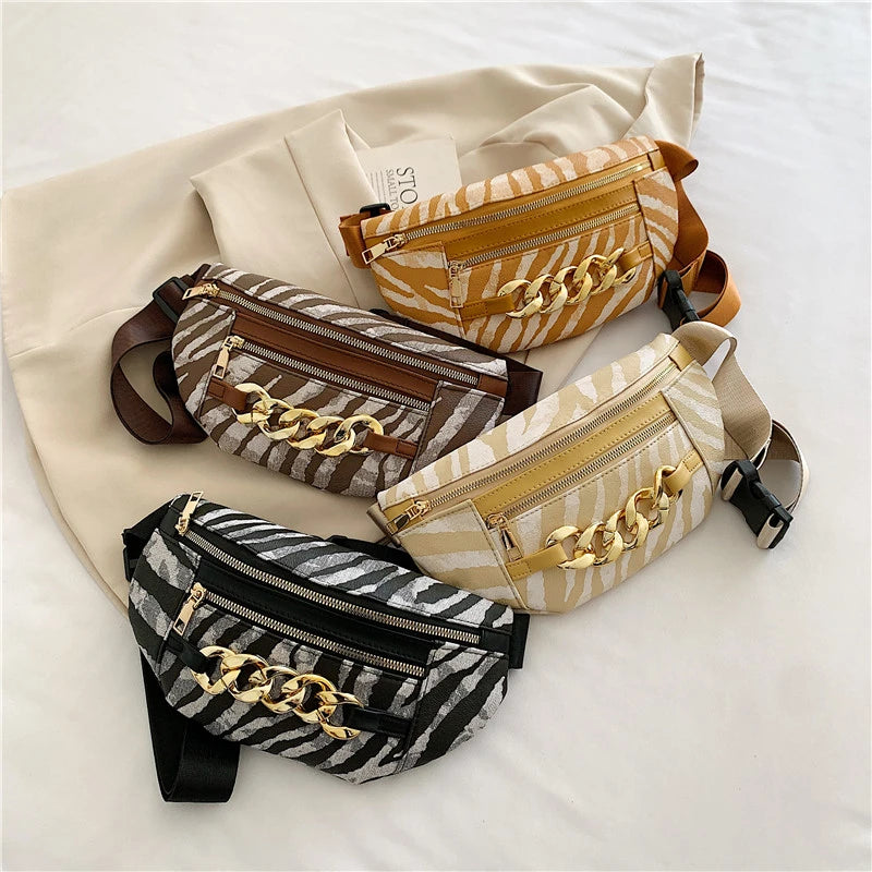 Women Leather Waist Pack Fanny Belt Bag High Shoulder Crossbody Pouch