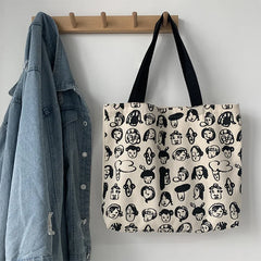 Large Women's Tote Shopping Bag Canvas Shoulder Bags for Women Cartoon Printing