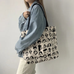 Large Women's Tote Shopping Bag Canvas Shoulder Bags for Women Cartoon Printing