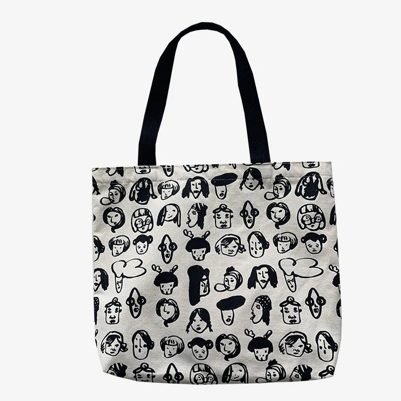 Large Women's Tote Shopping Bag Canvas Shoulder Bags for Women Cartoon Printing