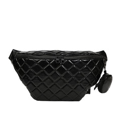 Large Women's Waist Bag Chest Bag Grid Leather Waterproof Fanny Pack