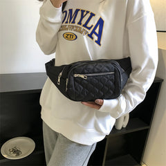 Large Women's Waist Bag Chest Bag Nylon Waterproof Fanny Pack Lattice Crossbody