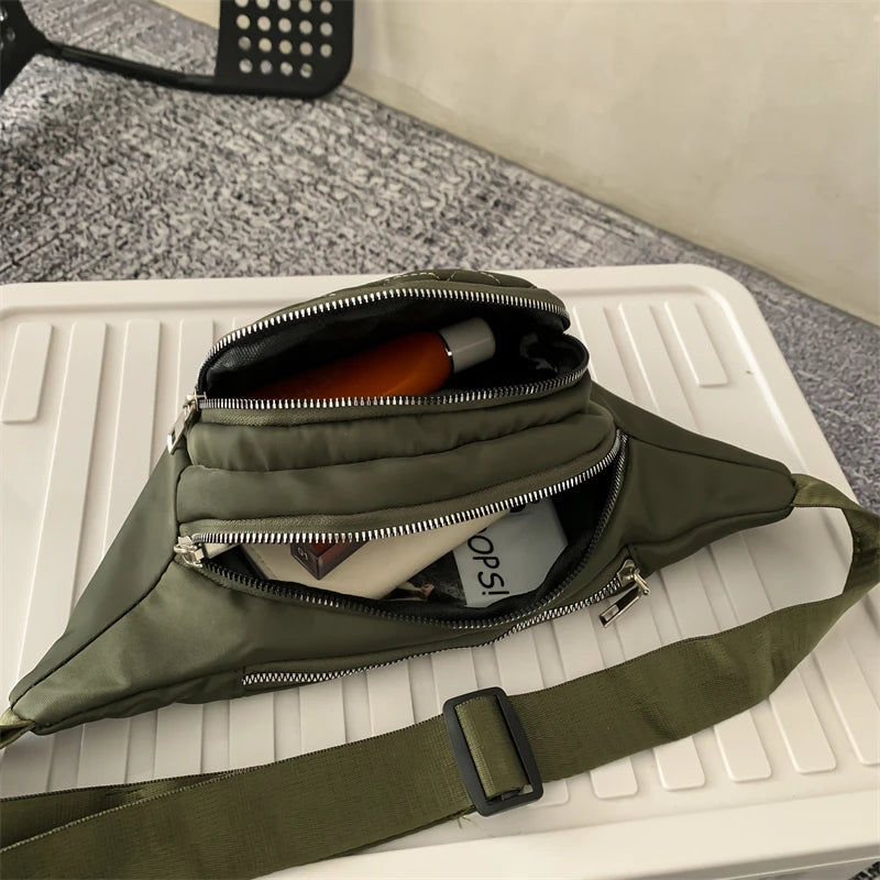 Large Women's Waist Bag Chest Bag Nylon Waterproof Fanny Pack Lattice Crossbody