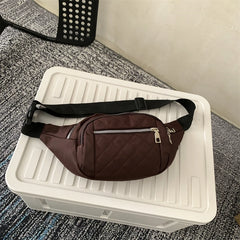 Large Women's Waist Bag Chest Bag Nylon Waterproof Fanny Pack Lattice Crossbody